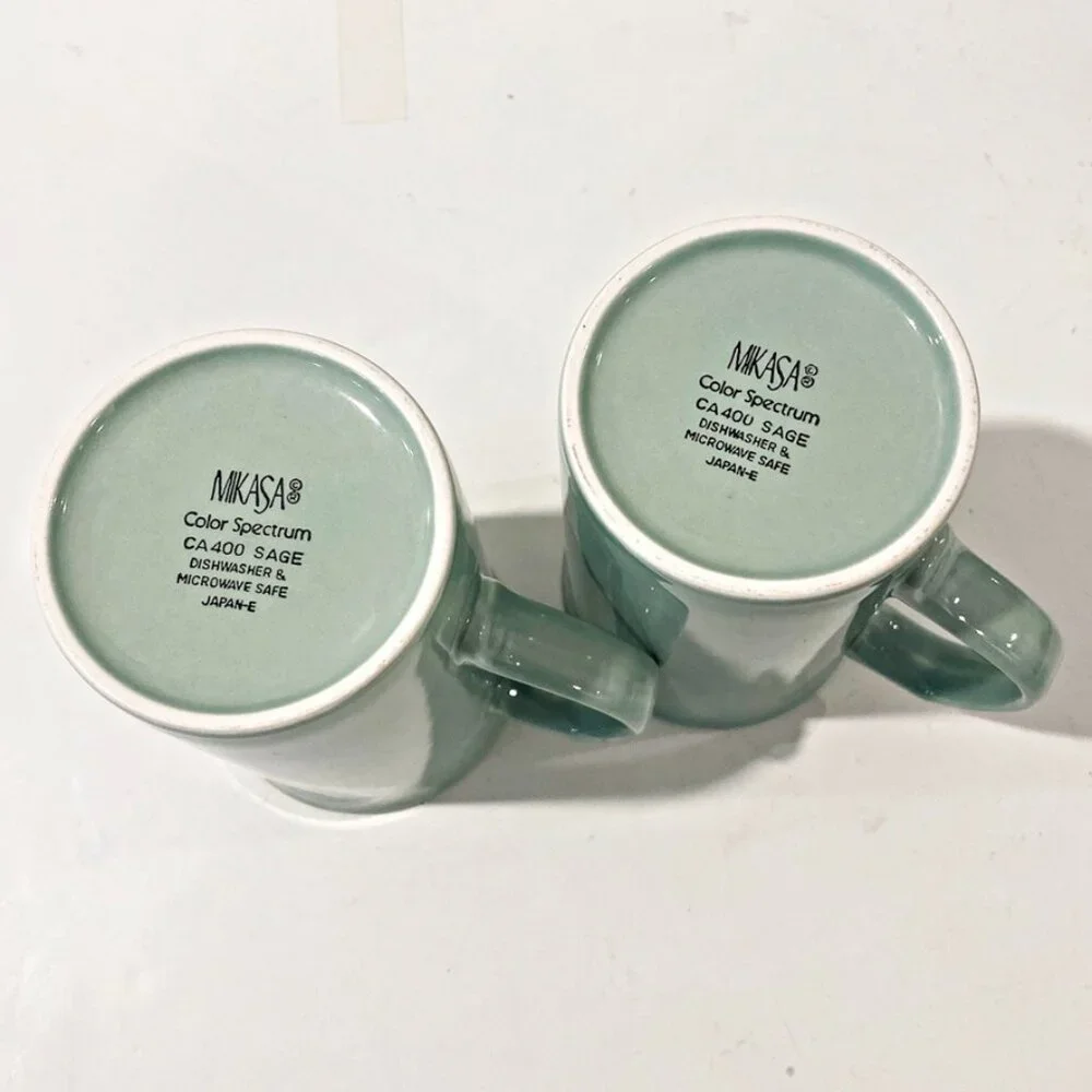 Mikasa Color Spectrum Cappuccino Mugs Sage Green Set Of 2 Japan Vintage - Picture 3 of 4